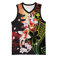 Hawaiian and Japanese Basketball Jersey Koi Fish With Kanaka Polynesian Tattoo - Wonder Print Shop