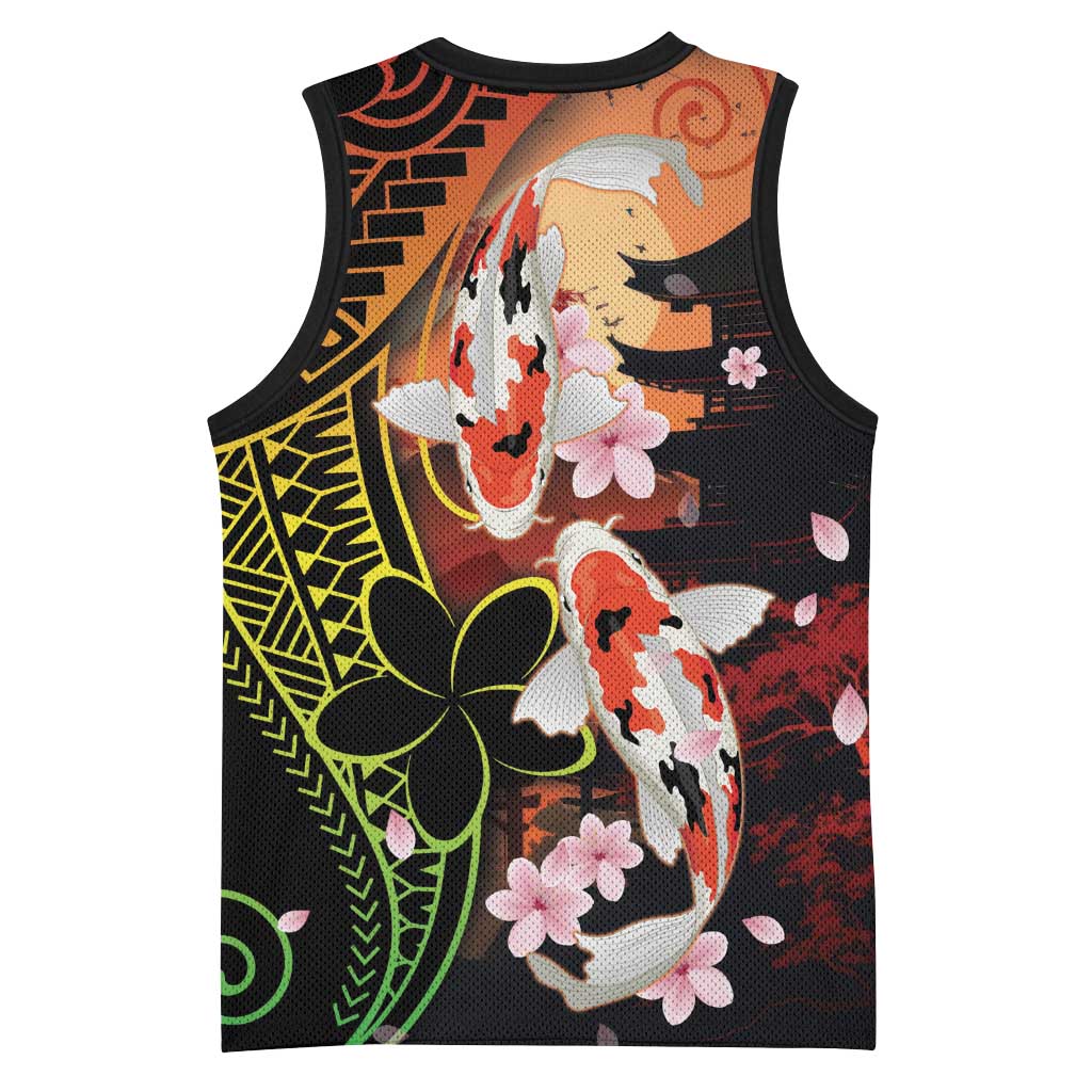 Hawaiian and Japanese Basketball Jersey Koi Fish With Kanaka Polynesian Tattoo - Wonder Print Shop