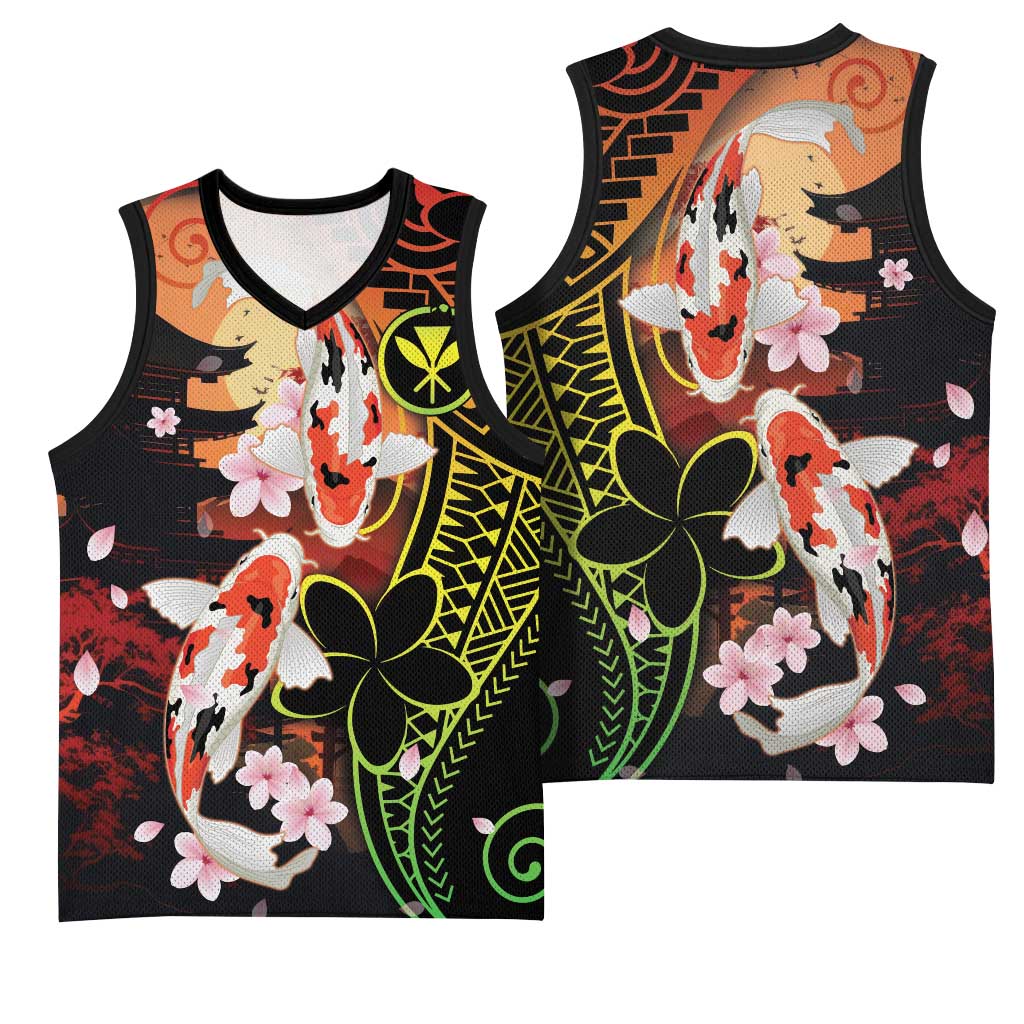 Hawaiian and Japanese Basketball Jersey Koi Fish With Kanaka Polynesian Tattoo - Wonder Print Shop