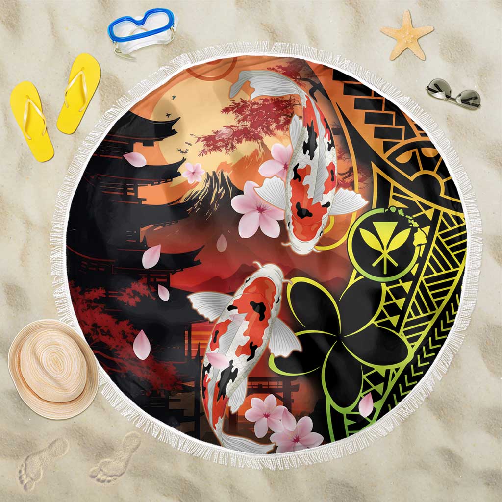 Hawaiian and Japanese Beach Blanket Koi Fish With Kanaka Polynesian Tattoo - Wonder Print Shop