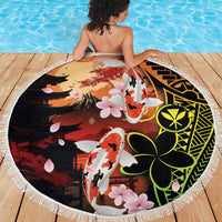 Hawaiian and Japanese Beach Blanket Koi Fish With Kanaka Polynesian Tattoo - Wonder Print Shop
