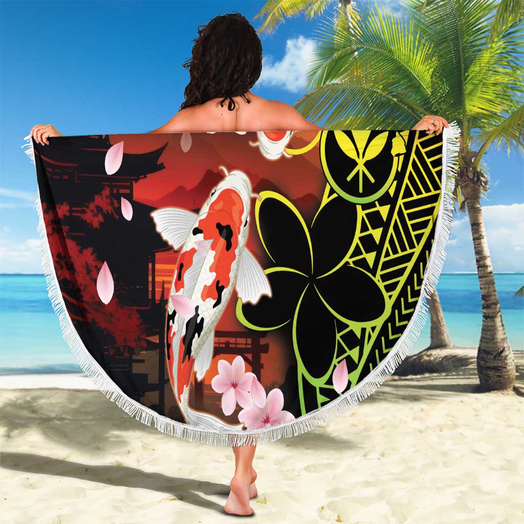 Hawaiian and Japanese Beach Blanket Koi Fish With Kanaka Polynesian Tattoo - Wonder Print Shop