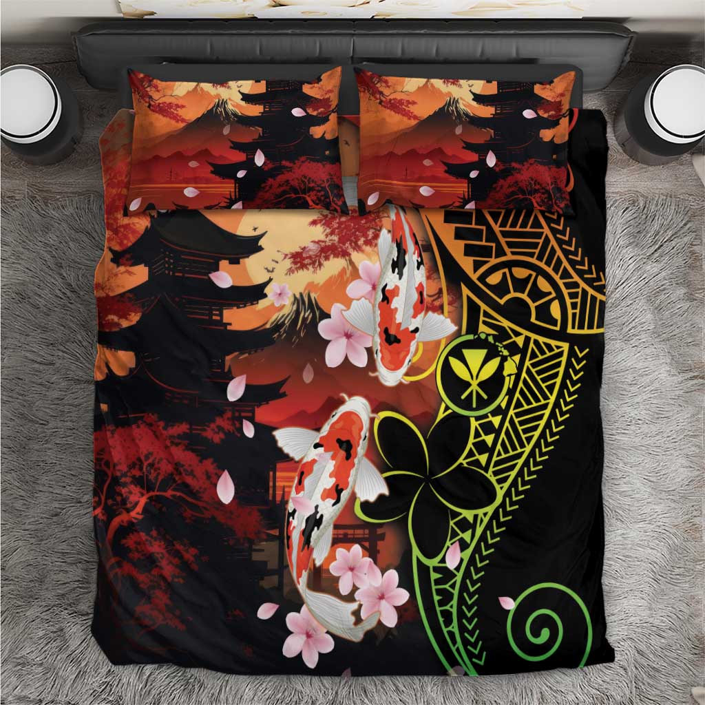 Hawaiian and Japanese Bedding Set Koi Fish With Kanaka Polynesian Tattoo - Wonder Print Shop