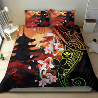Hawaiian and Japanese Bedding Set Koi Fish With Kanaka Polynesian Tattoo - Wonder Print Shop