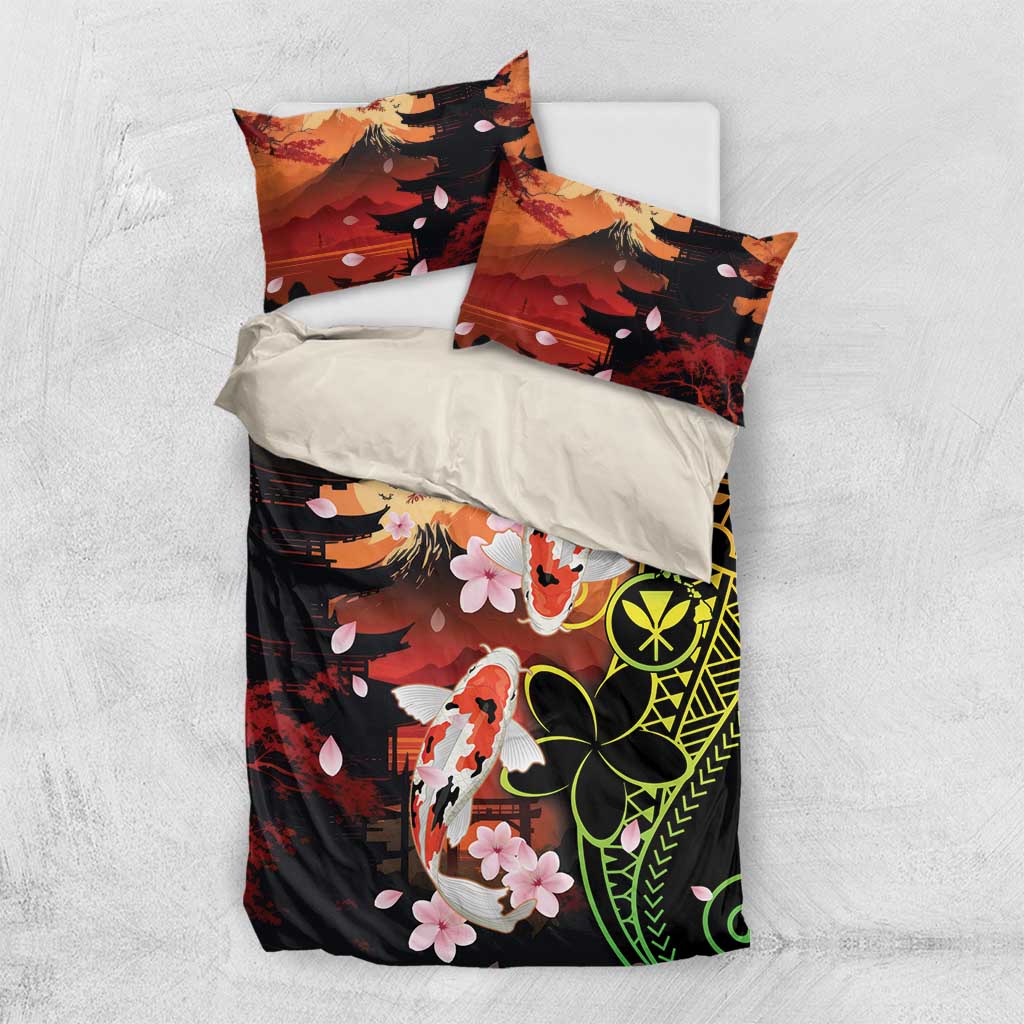 Hawaiian and Japanese Bedding Set Koi Fish With Kanaka Polynesian Tattoo - Wonder Print Shop
