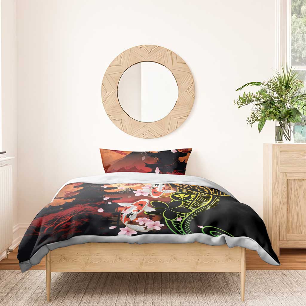 Hawaiian and Japanese Bedding Set Koi Fish With Kanaka Polynesian Tattoo - Wonder Print Shop
