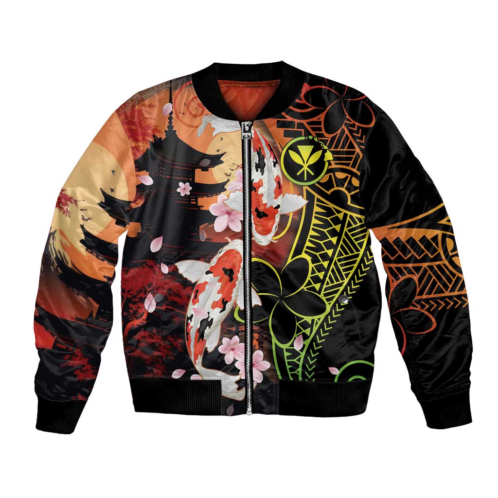 Hawaiian and Japanese Bomber Jacket Koi Fish With Kanaka Polynesian Tattoo - Wonder Print Shop