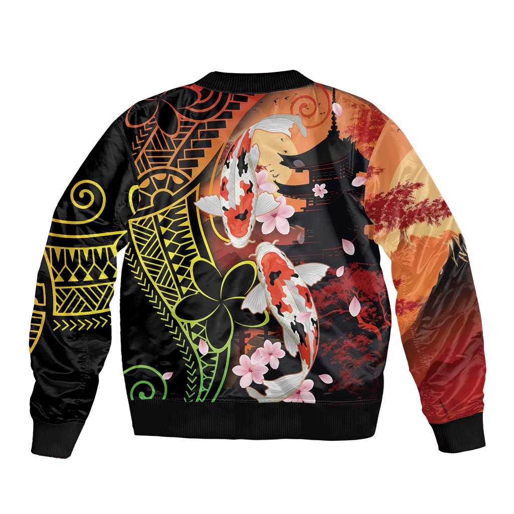 Hawaiian and Japanese Bomber Jacket Koi Fish With Kanaka Polynesian Tattoo - Wonder Print Shop