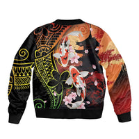 Hawaiian and Japanese Bomber Jacket Koi Fish With Kanaka Polynesian Tattoo - Wonder Print Shop