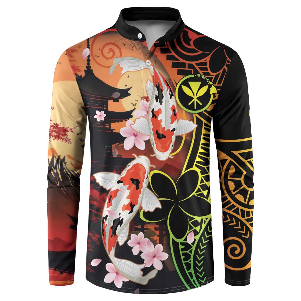 Hawaiian and Japanese Button Sweatshirt Koi Fish With Kanaka Polynesian Tattoo - Wonder Print Shop