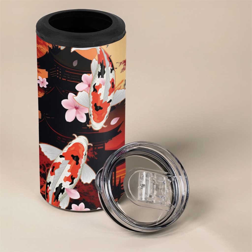 Hawaiian and Japanese 4 in 1 Can Cooler Tumbler Koi Fish With Kanaka Polynesian Tattoo - Wonder Print Shop