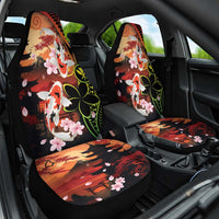 Hawaiian and Japanese Car Seat Cover Koi Fish With Kanaka Polynesian Tattoo - Wonder Print Shop