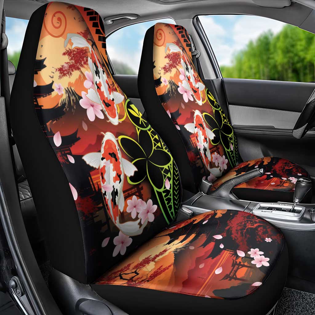 Hawaiian and Japanese Car Seat Cover Koi Fish With Kanaka Polynesian Tattoo - Wonder Print Shop