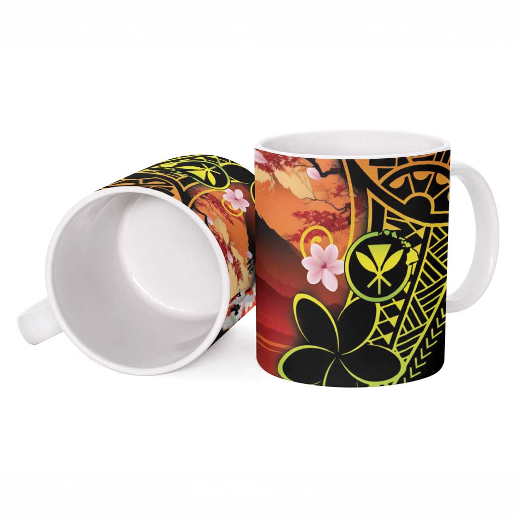 Hawaiian and Japanese Ceramic Mug Koi Fish With Kanaka Polynesian Tattoo - Wonder Print Shop