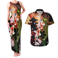 Hawaiian and Japanese Couples Matching Tank Maxi Dress and Hawaiian Shirt Koi Fish With Kanaka Polynesian Tattoo - Wonder Print Shop