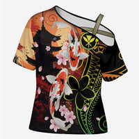 Hawaiian and Japanese Cross Shoulder Shirt Koi Fish With Kanaka Polynesian Tattoo - Wonder Print Shop