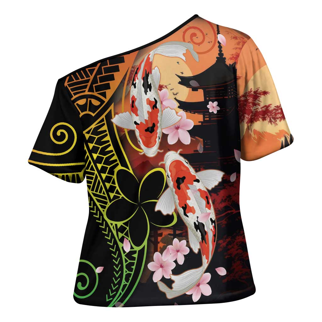 Hawaiian and Japanese Cross Shoulder Shirt Koi Fish With Kanaka Polynesian Tattoo - Wonder Print Shop