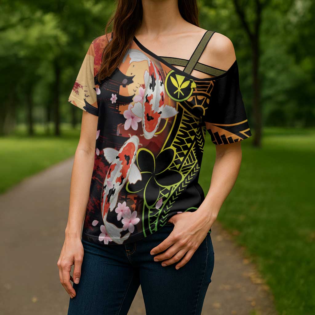 Hawaiian and Japanese Cross Shoulder Shirt Koi Fish With Kanaka Polynesian Tattoo - Wonder Print Shop
