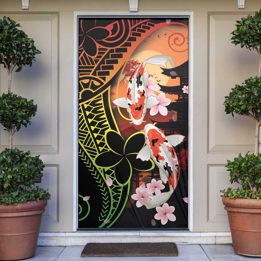 Hawaiian and Japanese Door Cover Koi Fish With Kanaka Polynesian Tattoo - Wonder Print Shop