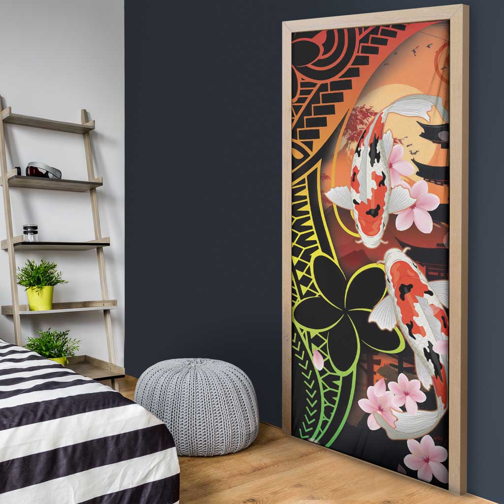 Hawaiian and Japanese Door Cover Koi Fish With Kanaka Polynesian Tattoo - Wonder Print Shop