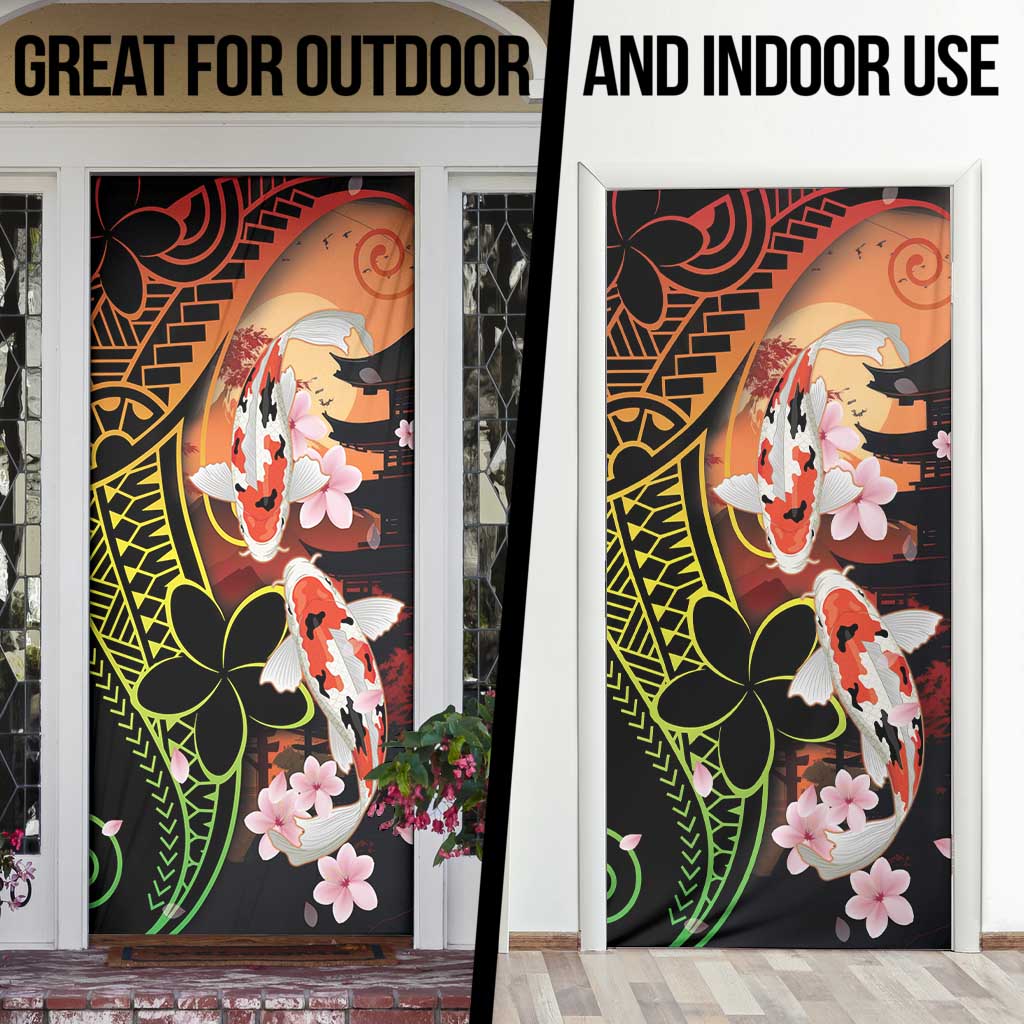 Hawaiian and Japanese Door Cover Koi Fish With Kanaka Polynesian Tattoo - Wonder Print Shop