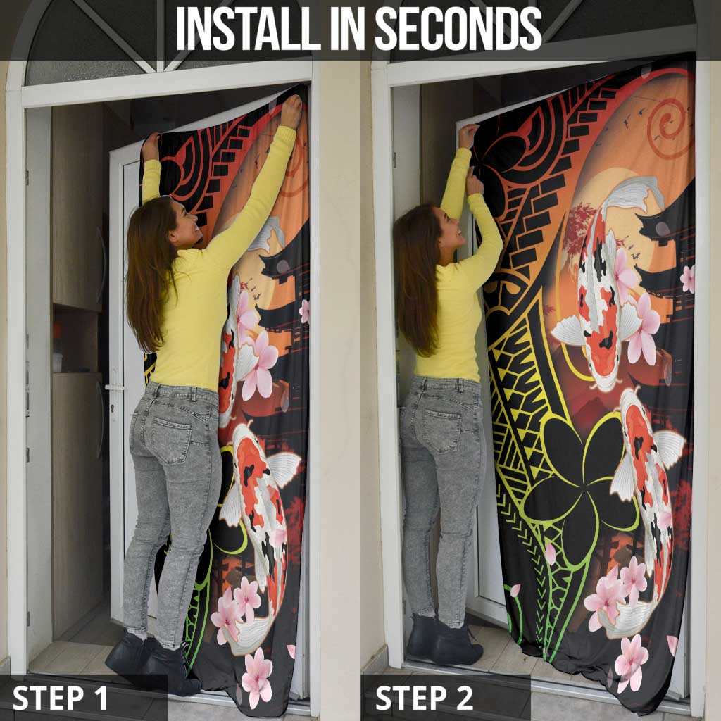 Hawaiian and Japanese Door Cover Koi Fish With Kanaka Polynesian Tattoo - Wonder Print Shop