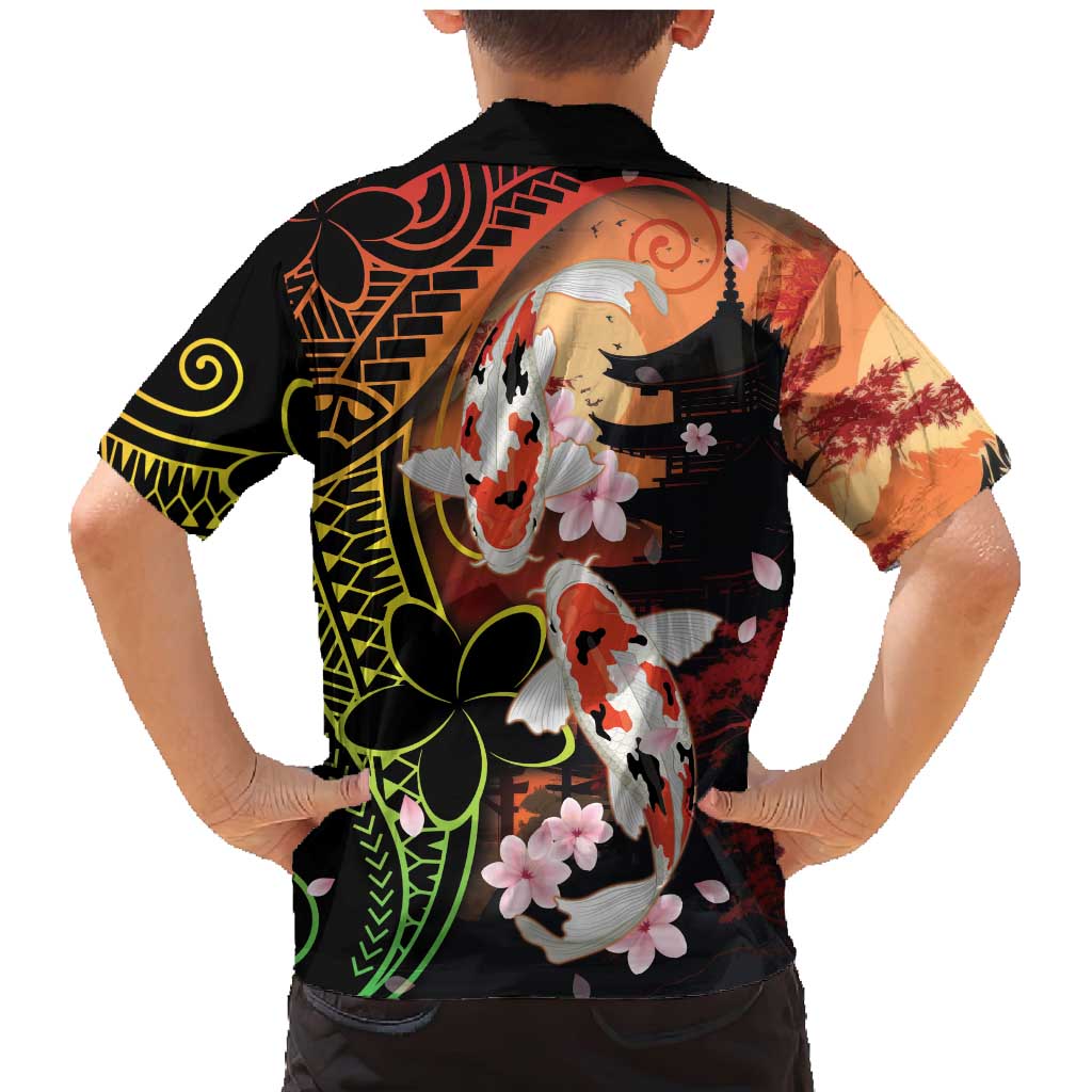 Hawaiian and Japanese Family Matching Mermaid Dress and Hawaiian Shirt Koi Fish With Kanaka Polynesian Tattoo - Wonder Print Shop