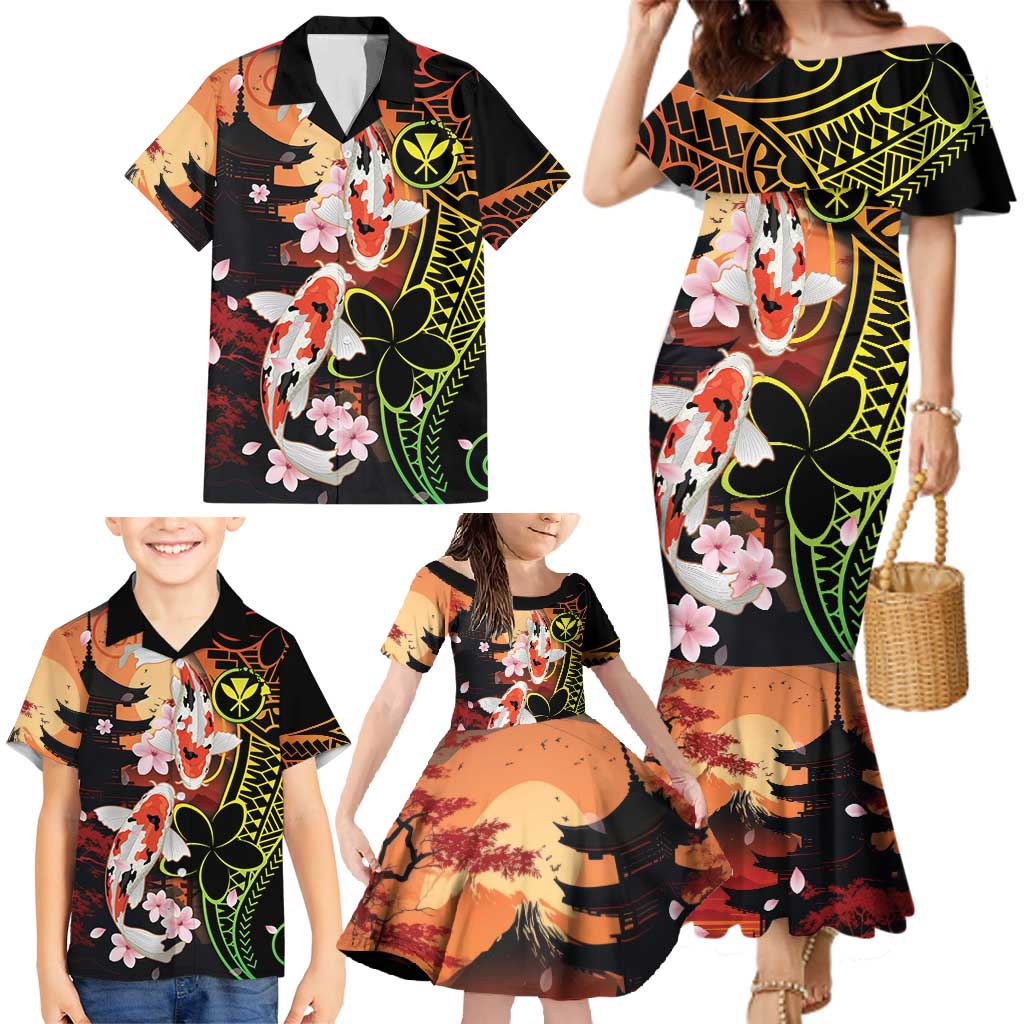 Hawaiian and Japanese Family Matching Mermaid Dress and Hawaiian Shirt Koi Fish With Kanaka Polynesian Tattoo - Wonder Print Shop