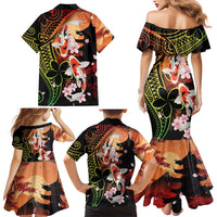 Hawaiian and Japanese Family Matching Mermaid Dress and Hawaiian Shirt Koi Fish With Kanaka Polynesian Tattoo - Wonder Print Shop