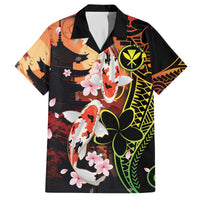 Hawaiian and Japanese Family Matching Off The Shoulder Long Sleeve Dress and Hawaiian Shirt Koi Fish With Kanaka Polynesian Tattoo - Wonder Print Shop