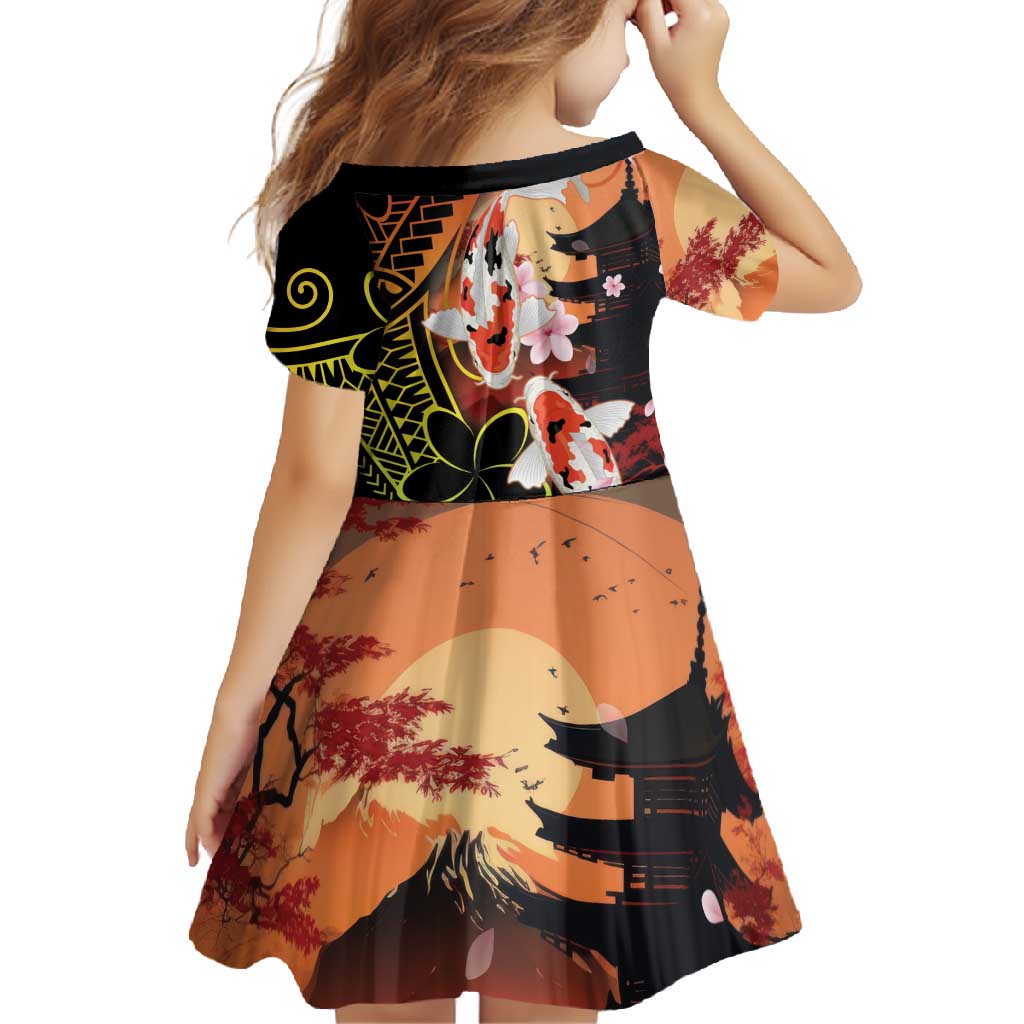 Hawaiian and Japanese Family Matching Off Shoulder Maxi Dress and Hawaiian Shirt Koi Fish With Kanaka Polynesian Tattoo - Wonder Print Shop