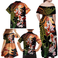 Hawaiian and Japanese Family Matching Off Shoulder Maxi Dress and Hawaiian Shirt Koi Fish With Kanaka Polynesian Tattoo - Wonder Print Shop