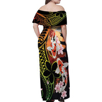Hawaiian and Japanese Family Matching Off Shoulder Maxi Dress and Hawaiian Shirt Koi Fish With Kanaka Polynesian Tattoo - Wonder Print Shop