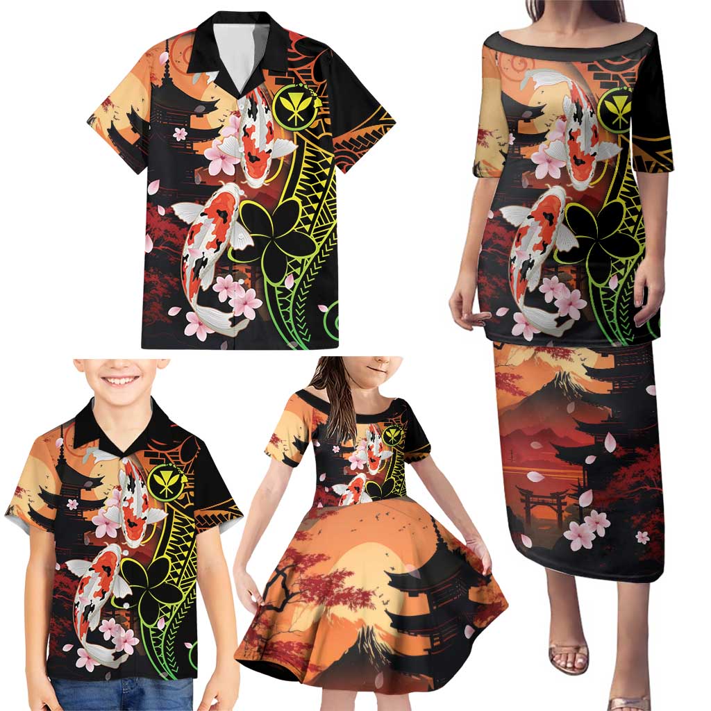 Hawaiian and Japanese Family Matching Puletasi and Hawaiian Shirt Koi Fish With Kanaka Polynesian Tattoo - Wonder Print Shop