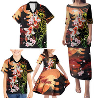Hawaiian and Japanese Family Matching Puletasi and Hawaiian Shirt Koi Fish With Kanaka Polynesian Tattoo - Wonder Print Shop