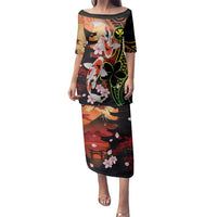 Hawaiian and Japanese Family Matching Puletasi and Hawaiian Shirt Koi Fish With Kanaka Polynesian Tattoo - Wonder Print Shop