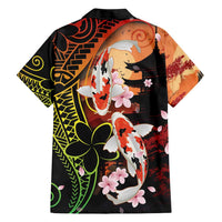 Hawaiian and Japanese Family Matching Short Sleeve Bodycon Dress and Hawaiian Shirt Koi Fish With Kanaka Polynesian Tattoo - Wonder Print Shop