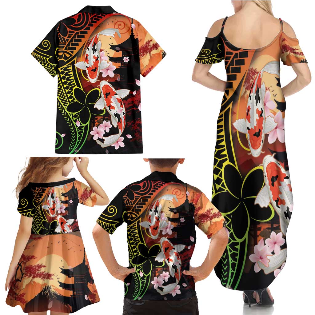 Hawaiian and Japanese Family Matching Summer Maxi Dress and Hawaiian Shirt Koi Fish With Kanaka Polynesian Tattoo - Wonder Print Shop