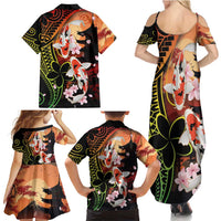 Hawaiian and Japanese Family Matching Summer Maxi Dress and Hawaiian Shirt Koi Fish With Kanaka Polynesian Tattoo - Wonder Print Shop