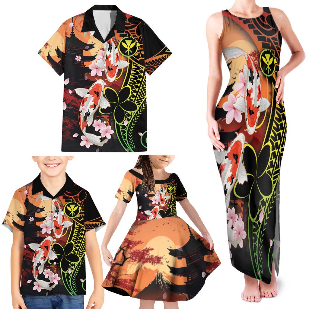 Hawaiian and Japanese Family Matching Tank Maxi Dress and Hawaiian Shirt Koi Fish With Kanaka Polynesian Tattoo - Wonder Print Shop