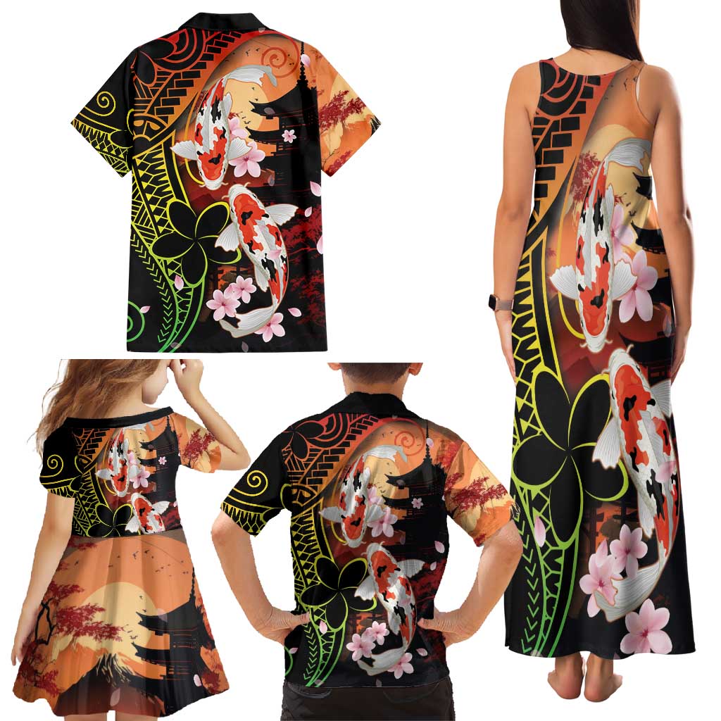 Hawaiian and Japanese Family Matching Tank Maxi Dress and Hawaiian Shirt Koi Fish With Kanaka Polynesian Tattoo - Wonder Print Shop
