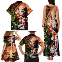 Hawaiian and Japanese Family Matching Tank Maxi Dress and Hawaiian Shirt Koi Fish With Kanaka Polynesian Tattoo - Wonder Print Shop