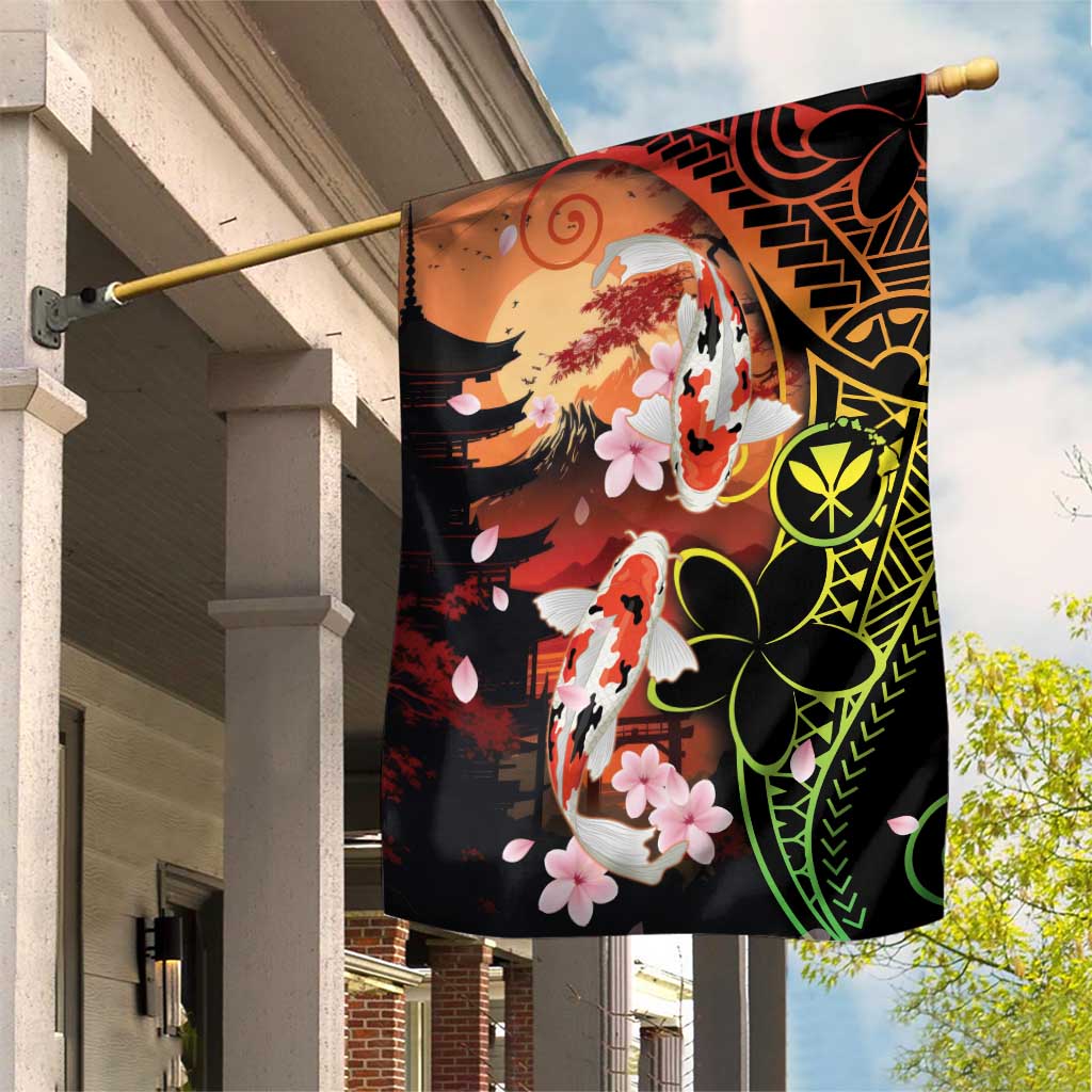 Hawaiian and Japanese Garden Flag Koi Fish With Kanaka Polynesian Tattoo - Wonder Print Shop
