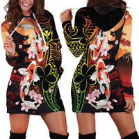 Hawaiian and Japanese Hoodie Dress Koi Fish With Kanaka Polynesian Tattoo - Wonder Print Shop