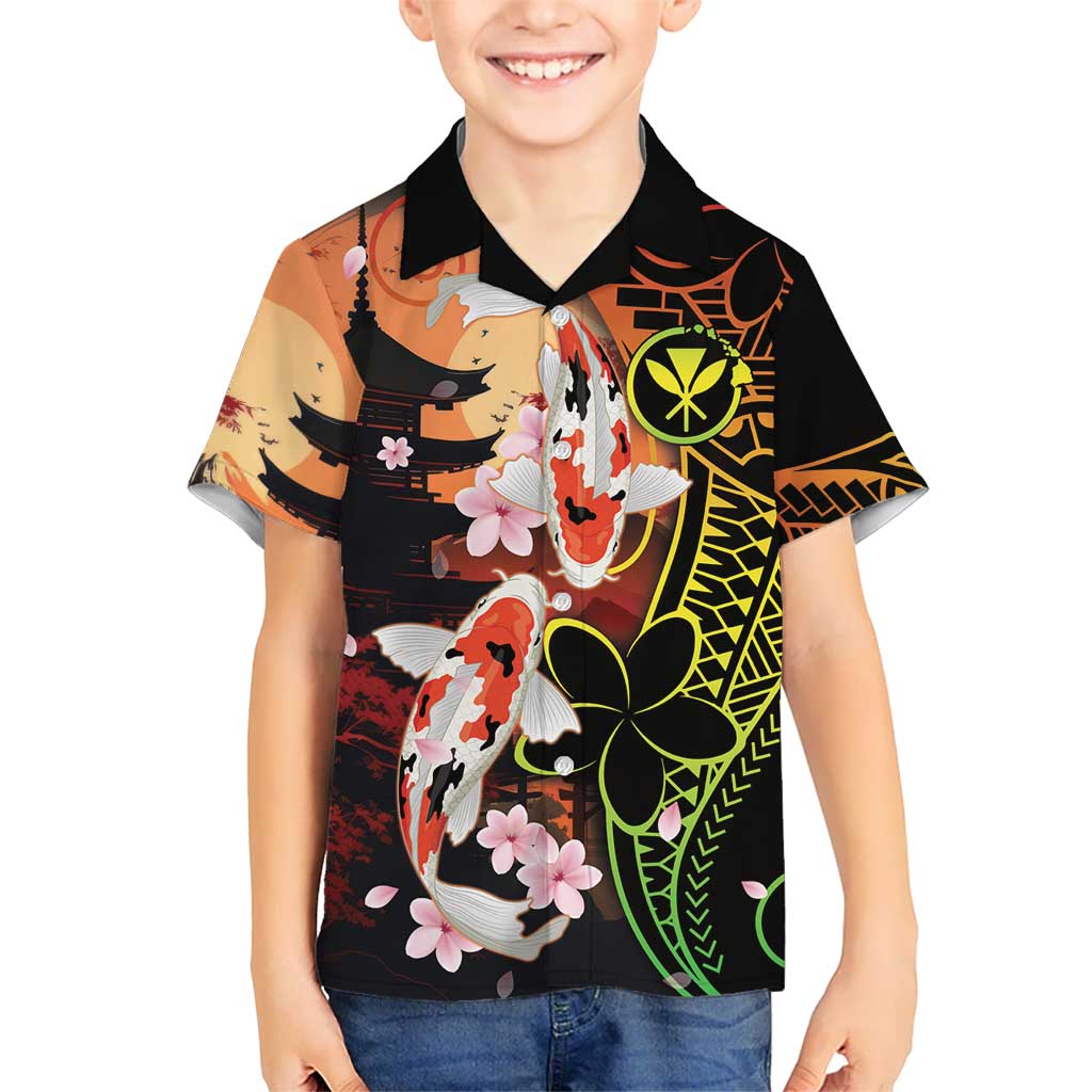 Hawaiian and Japanese Kid Hawaiian Shirt Koi Fish With Kanaka Polynesian Tattoo - Wonder Print Shop