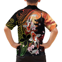 Hawaiian and Japanese Kid Hawaiian Shirt Koi Fish With Kanaka Polynesian Tattoo - Wonder Print Shop