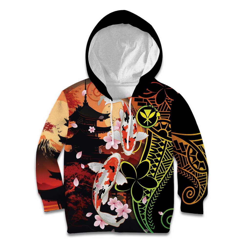 Hawaiian and Japanese Kid Hoodie Koi Fish With Kanaka Polynesian Tattoo - Wonder Print Shop