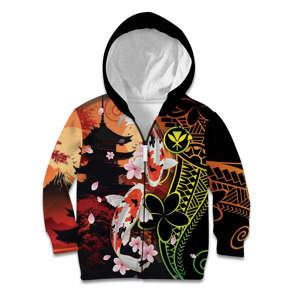 Hawaiian and Japanese Kid Hoodie Koi Fish With Kanaka Polynesian Tattoo - Wonder Print Shop