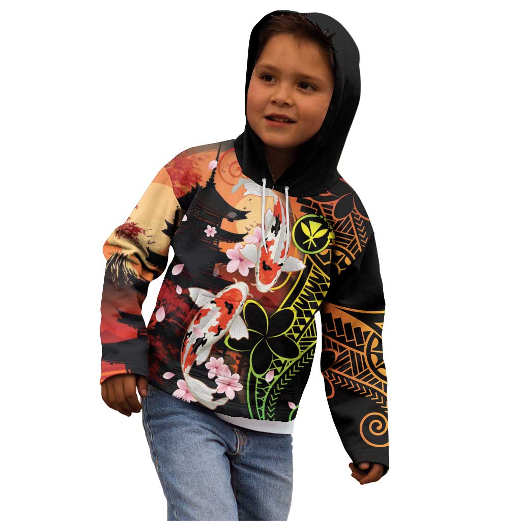 Hawaiian and Japanese Kid Hoodie Koi Fish With Kanaka Polynesian Tattoo - Wonder Print Shop