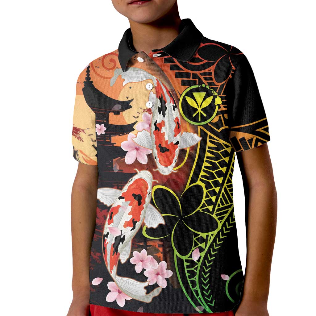 Hawaiian and Japanese Kid Polo Shirt Koi Fish With Kanaka Polynesian Tattoo - Wonder Print Shop